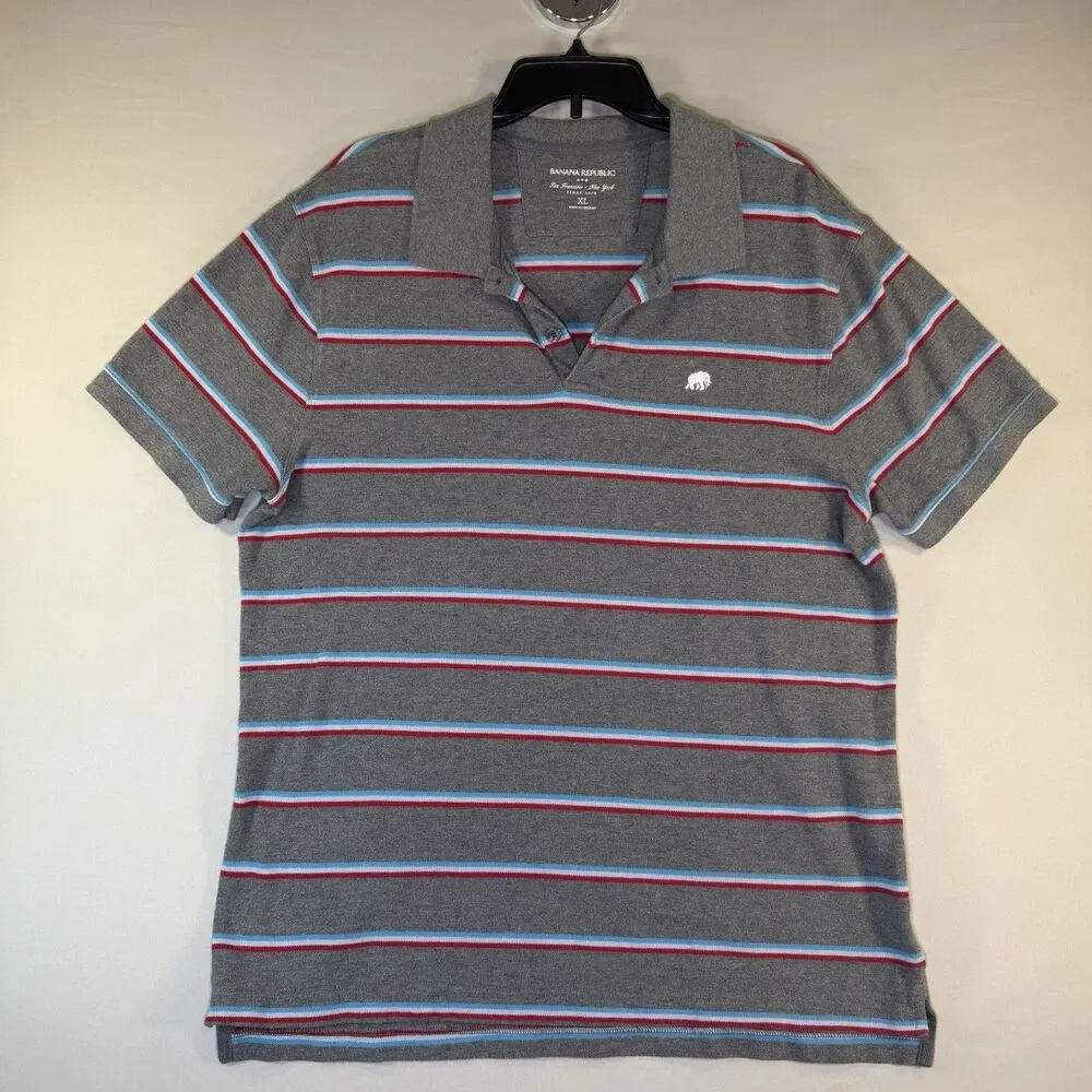 BANANA REPUBLIC Men's Gray Striped Short Sleeve Polo Shirt sz XL